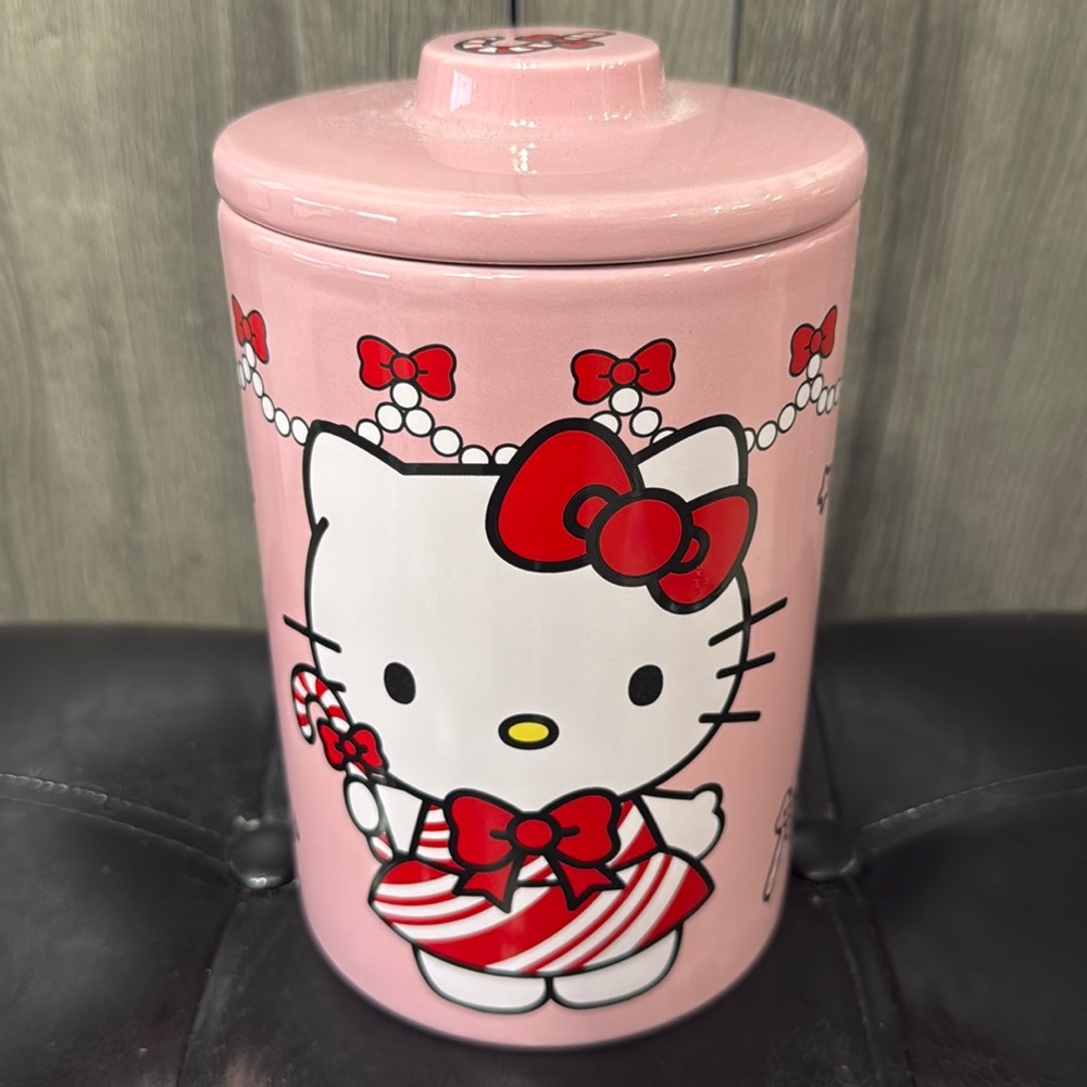 Hello Kitty In Christmas Peppermint Dress Ceramic Canister Treat Snack Candy Jar